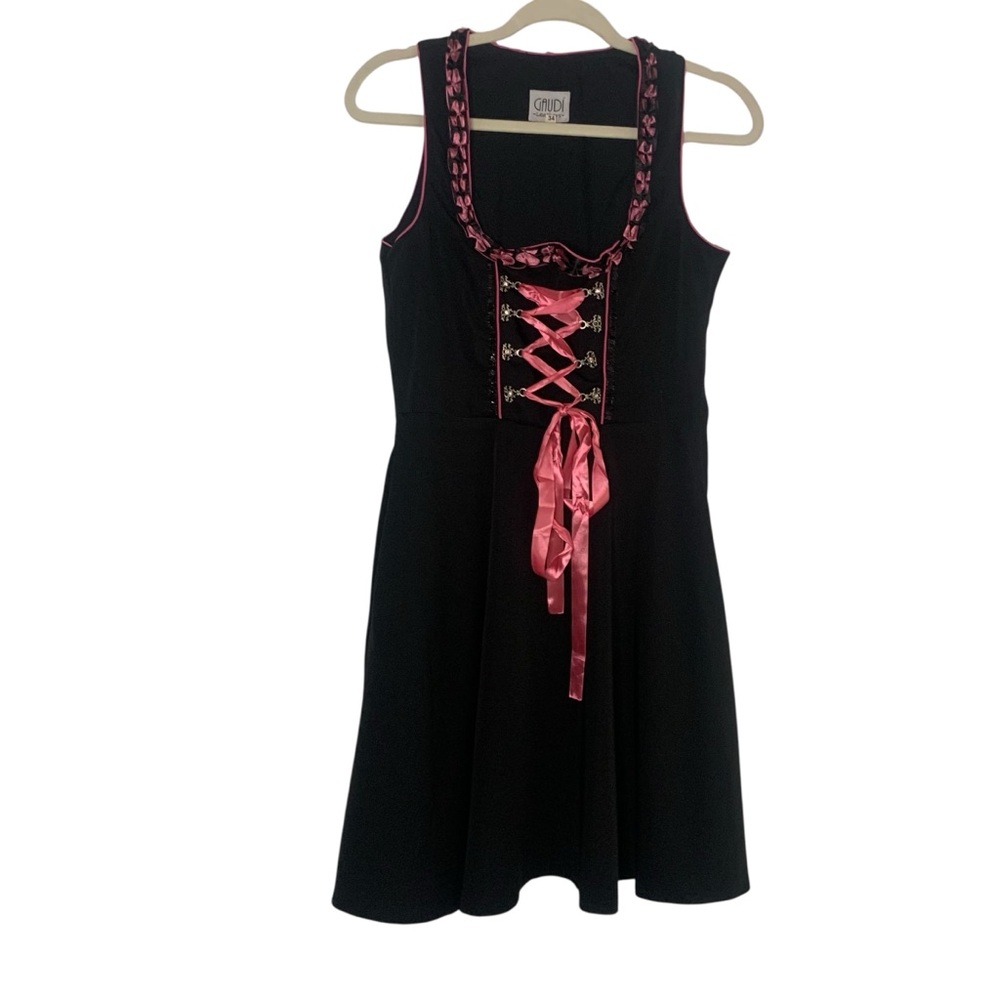 Gaudi Leathers Women’s 34/4 Black & Pink Corset Ribbon Lace Whimsigoth Dress